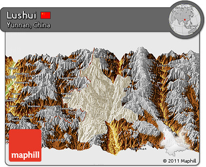 Shaded Relief Panoramic Map of Lushui, physical outside