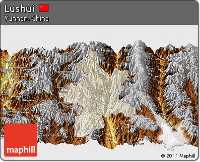 Shaded Relief Panoramic Map of Lushui, physical outside