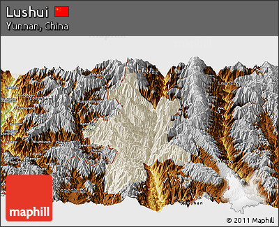 Shaded Relief Panoramic Map of Lushui, physical outside