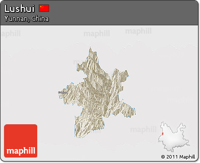 Shaded Relief Panoramic Map of Lushui, single color outside