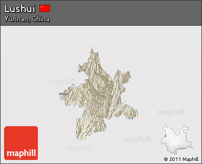 Shaded Relief Panoramic Map of Lushui, single color outside