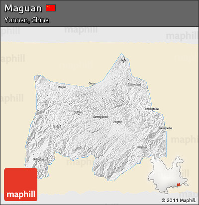 Classic Style 3D Map of Maguan, single color outside