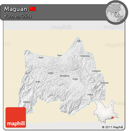 Classic Style 3D Map of Maguan, single color outside