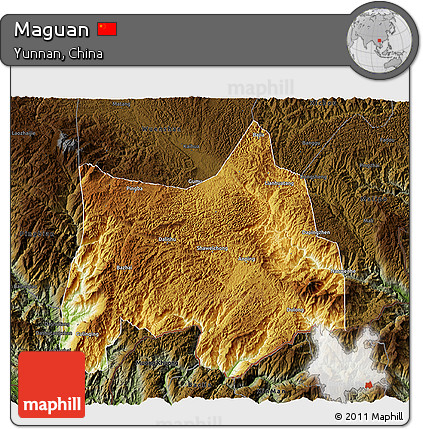 Physical 3D Map of Maguan, darken