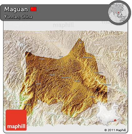 Physical 3D Map of Maguan, lighten