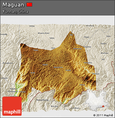 Physical 3D Map of Maguan, shaded relief outside