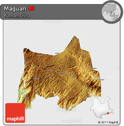Physical 3D Map of Maguan, single color outside