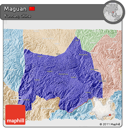 Political 3D Map of Maguan, lighten