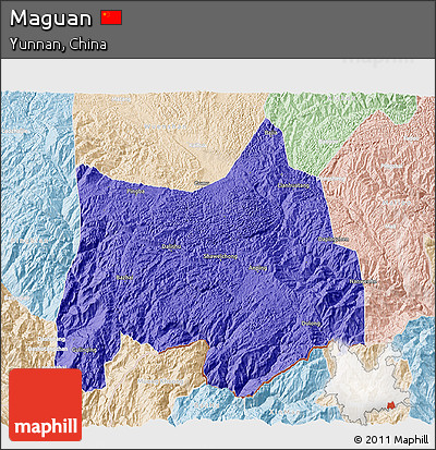 Political 3D Map of Maguan, lighten