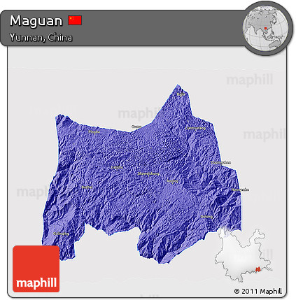 Political 3D Map of Maguan, single color outside