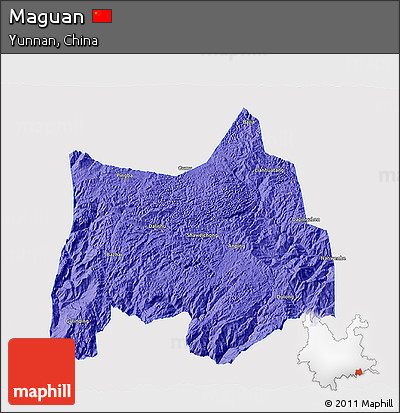 Political 3D Map of Maguan, single color outside