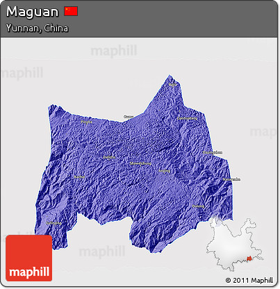 Political 3D Map of Maguan, single color outside