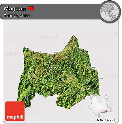 Satellite 3D Map of Maguan, cropped outside