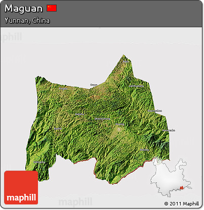 Satellite 3D Map of Maguan, cropped outside