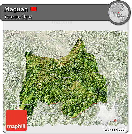 Satellite 3D Map of Maguan, lighten