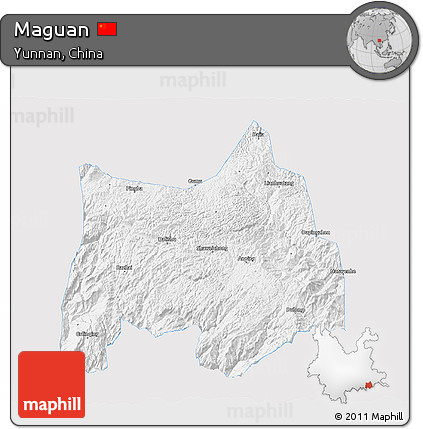 Silver Style 3D Map of Maguan, single color outside