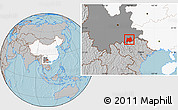 Gray Location Map of Maguan, highlighted country, highlighted parent region, hill shading