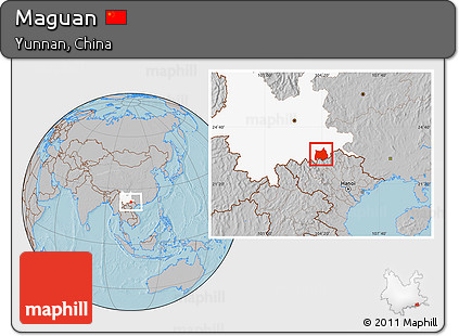 Gray Location Map of Maguan, highlighted parent region, hill shading