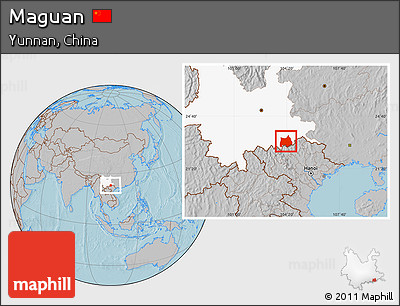 Gray Location Map of Maguan, highlighted parent region, hill shading