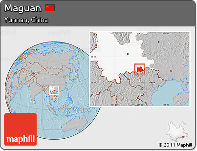 Gray Location Map of Maguan, highlighted parent region, hill shading