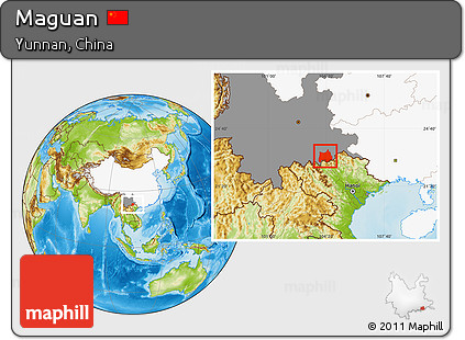 Physical Location Map of Maguan, highlighted country, highlighted parent region