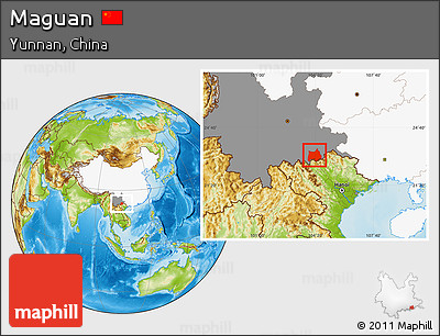 Physical Location Map of Maguan, highlighted country, highlighted parent region