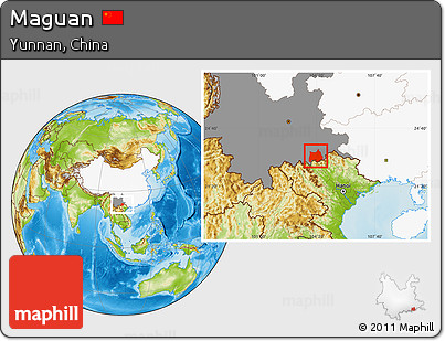 Physical Location Map of Maguan, highlighted country, highlighted parent region