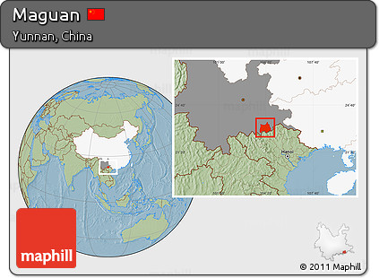 Savanna Style Location Map of Maguan, highlighted country, highlighted parent region, hill shading