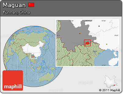 Savanna Style Location Map of Maguan, highlighted country, highlighted parent region, hill shading