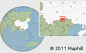Savanna Style Location Map of Maguan, highlighted country, hill shading