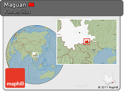 Savanna Style Location Map of Maguan, highlighted parent region, hill shading