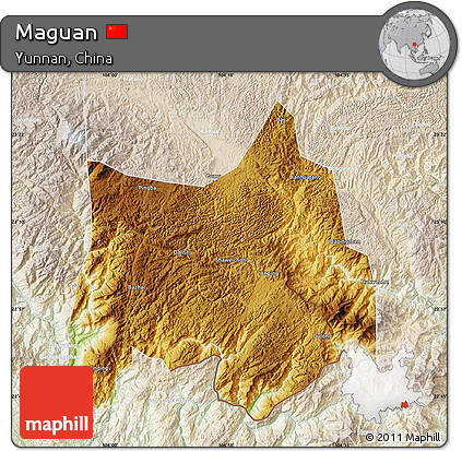 Physical Map of Maguan, lighten