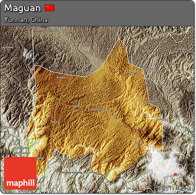 Physical Map of Maguan, semi-desaturated
