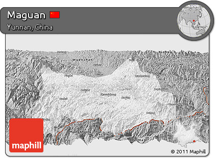 Gray Panoramic Map of Maguan