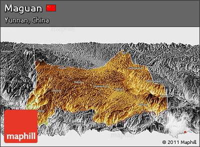 Physical Panoramic Map of Maguan, desaturated