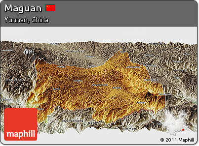 Physical Panoramic Map of Maguan, semi-desaturated