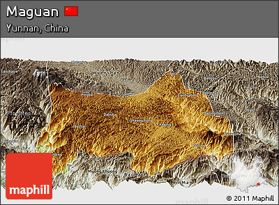 Physical Panoramic Map of Maguan, semi-desaturated