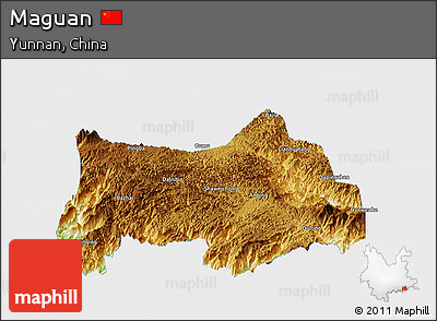 Physical Panoramic Map of Maguan, single color outside