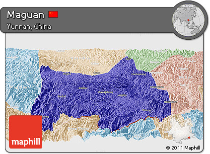 Political Panoramic Map of Maguan, lighten