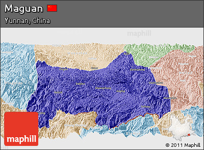 Political Panoramic Map of Maguan, lighten