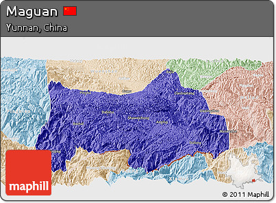 Political Panoramic Map of Maguan, lighten