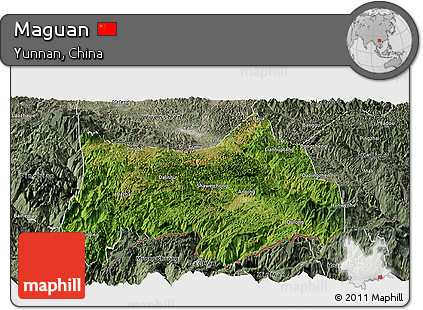 Satellite Panoramic Map of Maguan, semi-desaturated