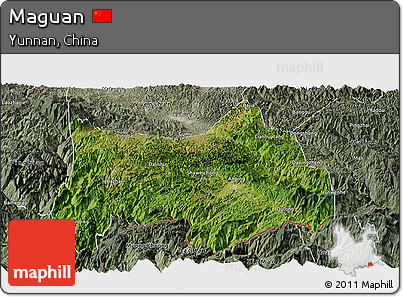 Satellite Panoramic Map of Maguan, semi-desaturated