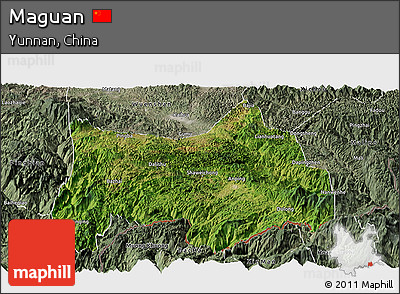 Satellite Panoramic Map of Maguan, semi-desaturated