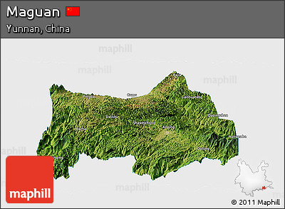 Satellite Panoramic Map of Maguan, single color outside