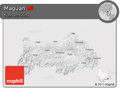 Silver Style Panoramic Map of Maguan, single color outside