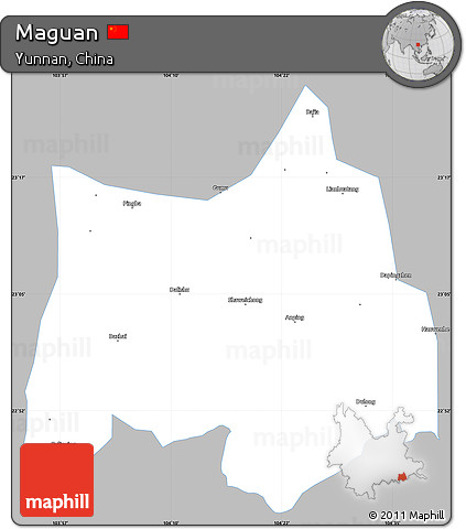 Gray Simple Map of Maguan, single color outside