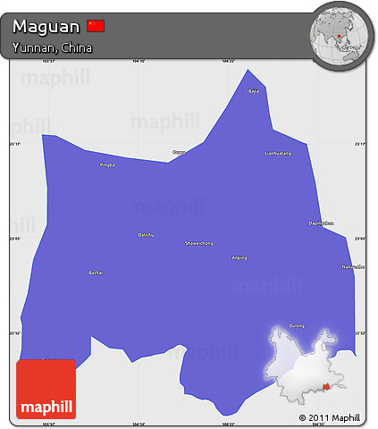 Political Simple Map of Maguan, single color outside