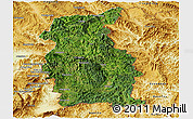 Satellite Panoramic Map of Mengla, physical outside