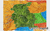 Satellite Panoramic Map of Mengla, political outside